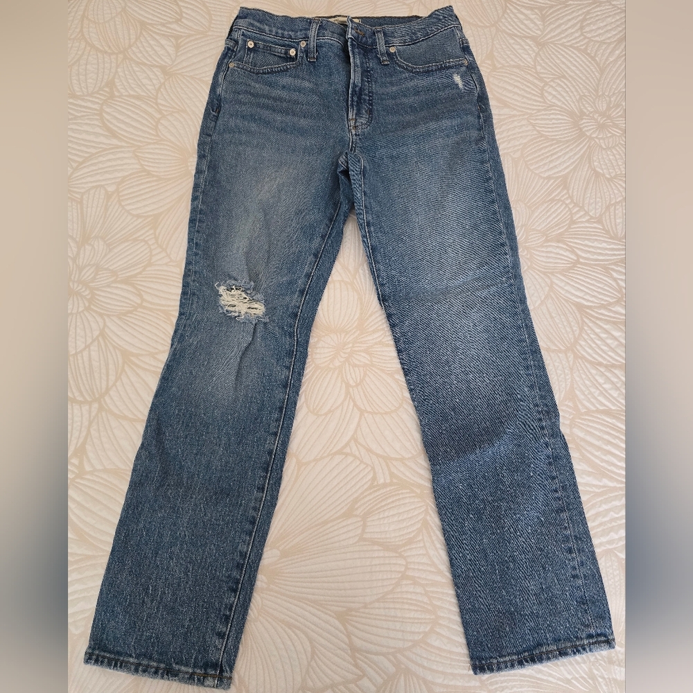 Madewell The Mid Rise Perfect Vintage Jeans 28 in Ainsdale Wash Knee Rip Edition